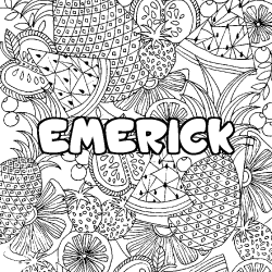 Coloriage pr&eacute;nom EMERICK - d&eacute;cor Mandala fruits