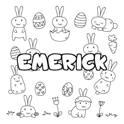 Coloriage pr&eacute;nom EMERICK - d&eacute;cor Paques