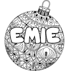 Coloriage prénom EMIE - décor Boule de Noël