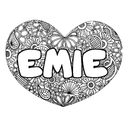 Coloriage prénom EMIE - décor Mandala coeur