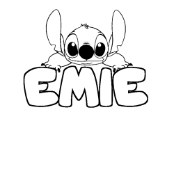 Coloriage prénom EMIE - décor Stitch