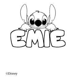 Coloriage pr&eacute;nom EMIE - d&eacute;cor Stitch