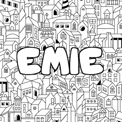 Coloriage prénom EMIE - décor Ville