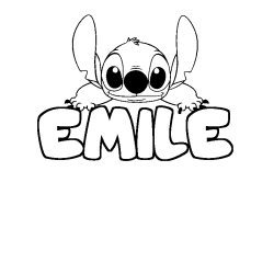 Coloriage prénom EMILE - décor Stitch