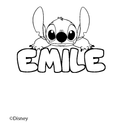 Coloriage pr&eacute;nom EMILE - d&eacute;cor Stitch