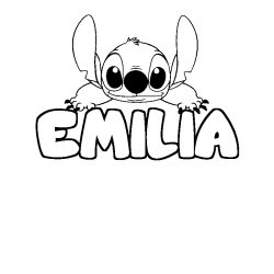 Coloriage prénom EMILIA - décor Stitch