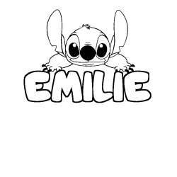Coloriage prénom EMILIE - décor Stitch