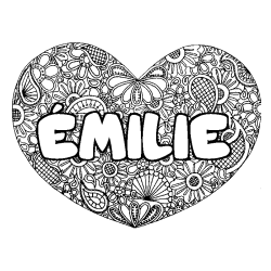 Coloriage pr&eacute;nom &Eacute;MILIE - d&eacute;cor Mandala coeur