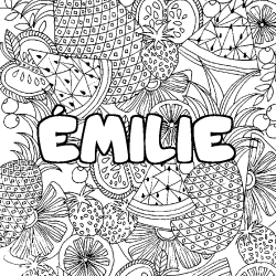 Coloriage pr&eacute;nom &Eacute;MILIE - d&eacute;cor Mandala fruits