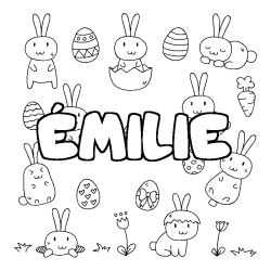 Coloriage pr&eacute;nom &Eacute;MILIE - d&eacute;cor Paques