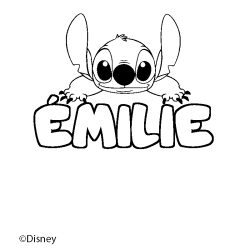 Coloriage pr&eacute;nom &Eacute;MILIE - d&eacute;cor Stitch