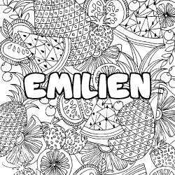 Coloriage pr&eacute;nom EMILIEN - d&eacute;cor Mandala fruits
