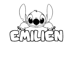 Coloriage prénom EMILIEN - décor Stitch