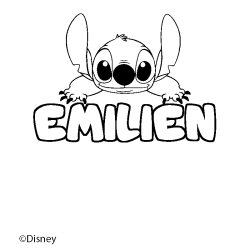 Coloriage pr&eacute;nom EMILIEN - d&eacute;cor Stitch
