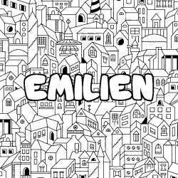 Coloriage prénom EMILIEN - décor Ville