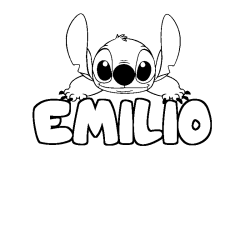 Coloriage prénom EMILIO - décor Stitch
