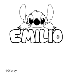 Coloriage pr&eacute;nom EMILIO - d&eacute;cor Stitch