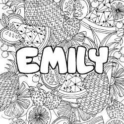 Coloriage prénom EMILY - décor Mandala fruits