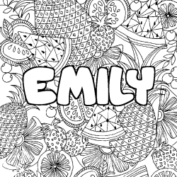 Coloriage pr&eacute;nom EMILY - d&eacute;cor Mandala fruits