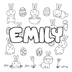 Coloriage prénom EMILY - décor Paques