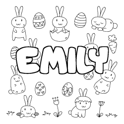 Coloriage pr&eacute;nom EMILY - d&eacute;cor Paques