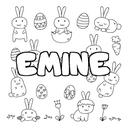 Coloriage pr&eacute;nom EMINE - d&eacute;cor Paques