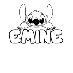 Coloriage prénom EMINE - décor Stitch