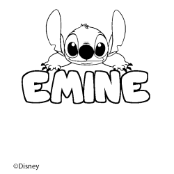Coloriage pr&eacute;nom EMINE - d&eacute;cor Stitch
