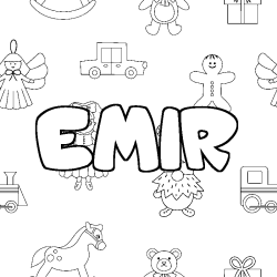 Coloriage pr&eacute;nom EMIR - d&eacute;cor Jouets