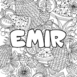 Coloriage prénom EMIR - décor Mandala fruits