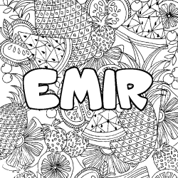 Coloriage pr&eacute;nom EMIR - d&eacute;cor Mandala fruits