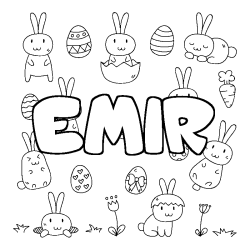 Coloriage prénom EMIR - décor Paques