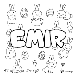 Coloriage pr&eacute;nom EMIR - d&eacute;cor Paques