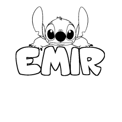 Coloriage prénom EMIR - décor Stitch