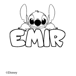 Coloriage pr&eacute;nom EMIR - d&eacute;cor Stitch
