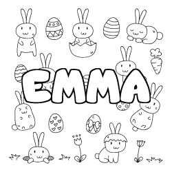 Coloriage prénom EMMA - décor Paques