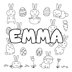 Coloriage pr&eacute;nom EMMA - d&eacute;cor Paques