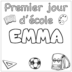 Coloriage prénom EMMA - décor Premier jour d'école