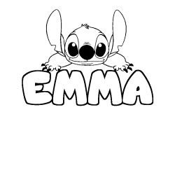 Coloriage prénom EMMA - décor Stitch
