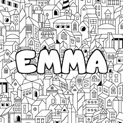 Coloriage prénom EMMA - décor Ville