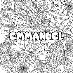 Coloriage pr&eacute;nom EMMANUEL - d&eacute;cor Mandala fruits