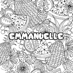 Coloriage pr&eacute;nom EMMANUELLE - d&eacute;cor Mandala fruits