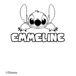 Coloriage pr&eacute;nom EMMELINE - d&eacute;cor Stitch