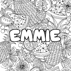 Coloriage prénom EMMIE - décor Mandala fruits
