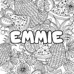 Coloriage pr&eacute;nom EMMIE - d&eacute;cor Mandala fruits