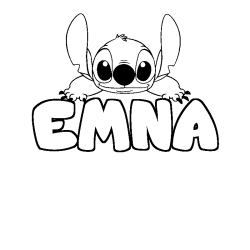 Coloriage prénom EMNA - décor Stitch