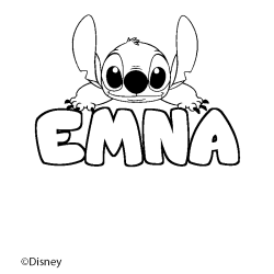 Coloriage pr&eacute;nom EMNA - d&eacute;cor Stitch