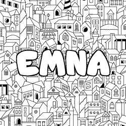 Coloriage prénom EMNA - décor Ville