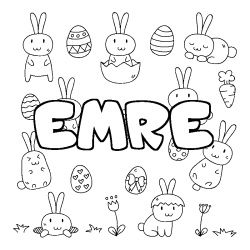Coloriage pr&eacute;nom EMRE - d&eacute;cor Paques