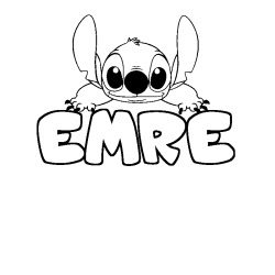 Coloriage prénom EMRE - décor Stitch
